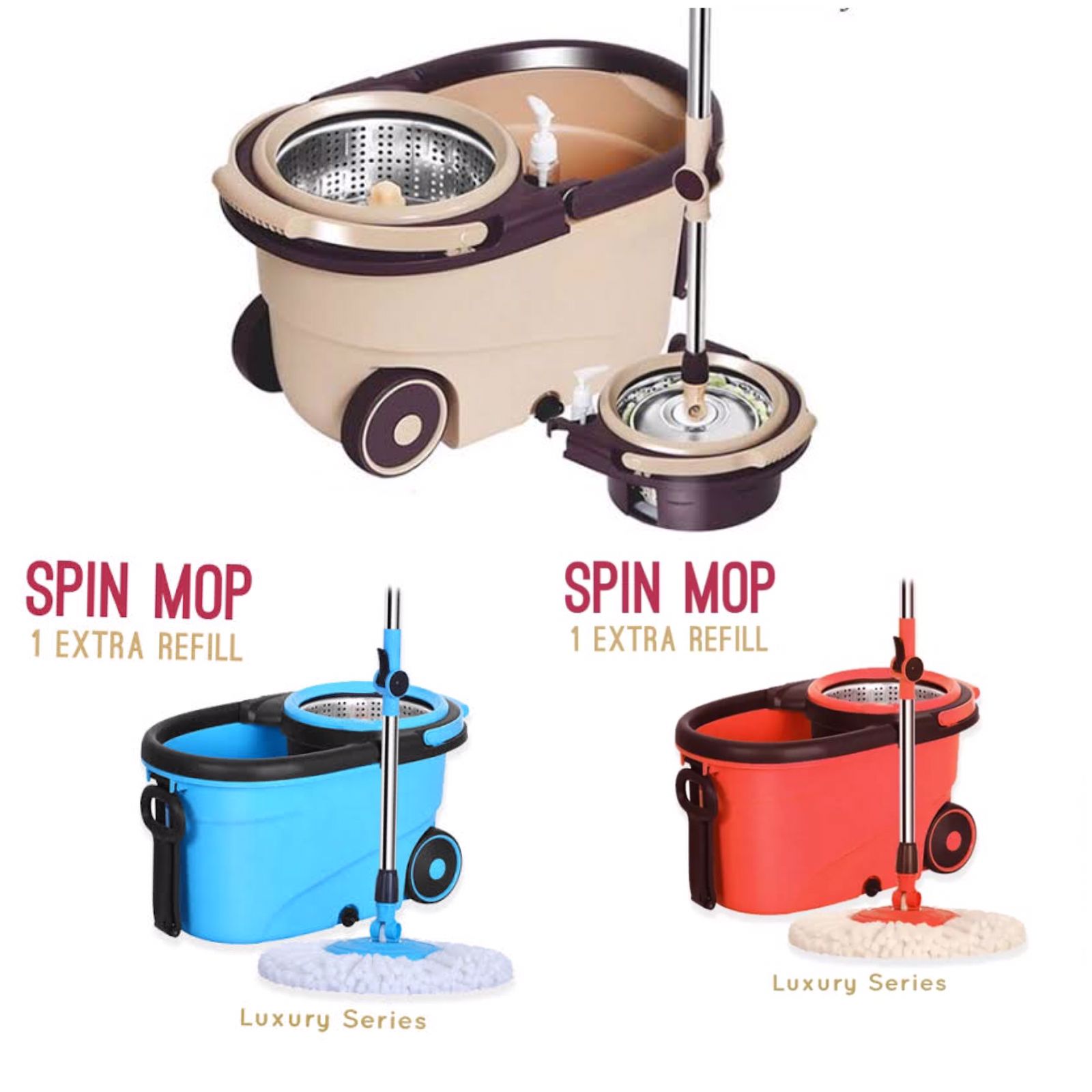 Heavy Duty Steel Bucket Wheel Spin Mop With Extra Refill