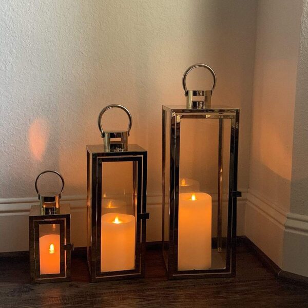 3 Piece Iron Glass Candle Lamp Holder With Metal Wind Proof Candle Lanterns Price In Pakistan | Shopylancy.pk