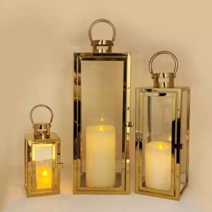 3 Piece Iron Glass Candle Lamp Holder With Metal Wind Proof Candle Lanterns Price In Pakistan | Shopylancy.pk